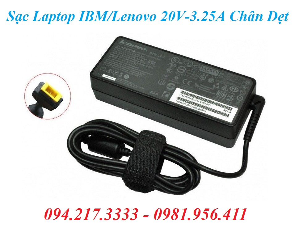 Bán Sạc Laptop IBM Lenovo 20V-3.25A Chân Dẹt giá rẻ