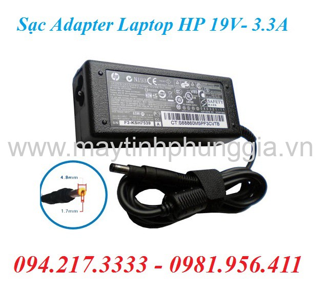 Bán Sạc Adapter laptop HP 19V 3.3A chân kim nhỏ 